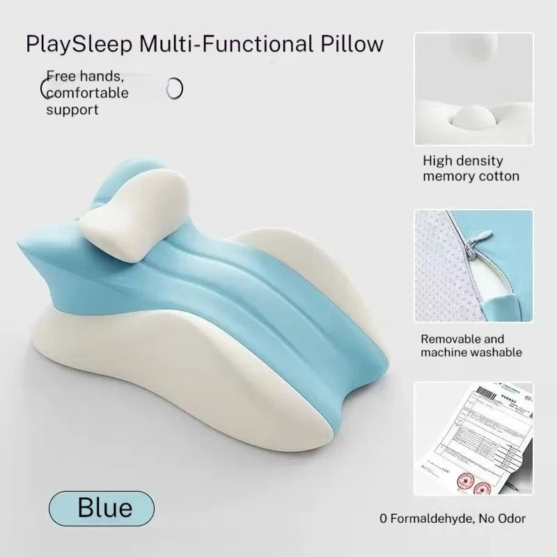 Blue Memory Foam Cushion for Couples Closer Moments, featuring hands-free support, soft contours, and machine-washable cover for comfort.