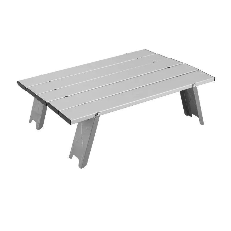 Ultralight Folding Camping Table fully assembled. Compact aluminum design ideal for camping and hiking furniture.