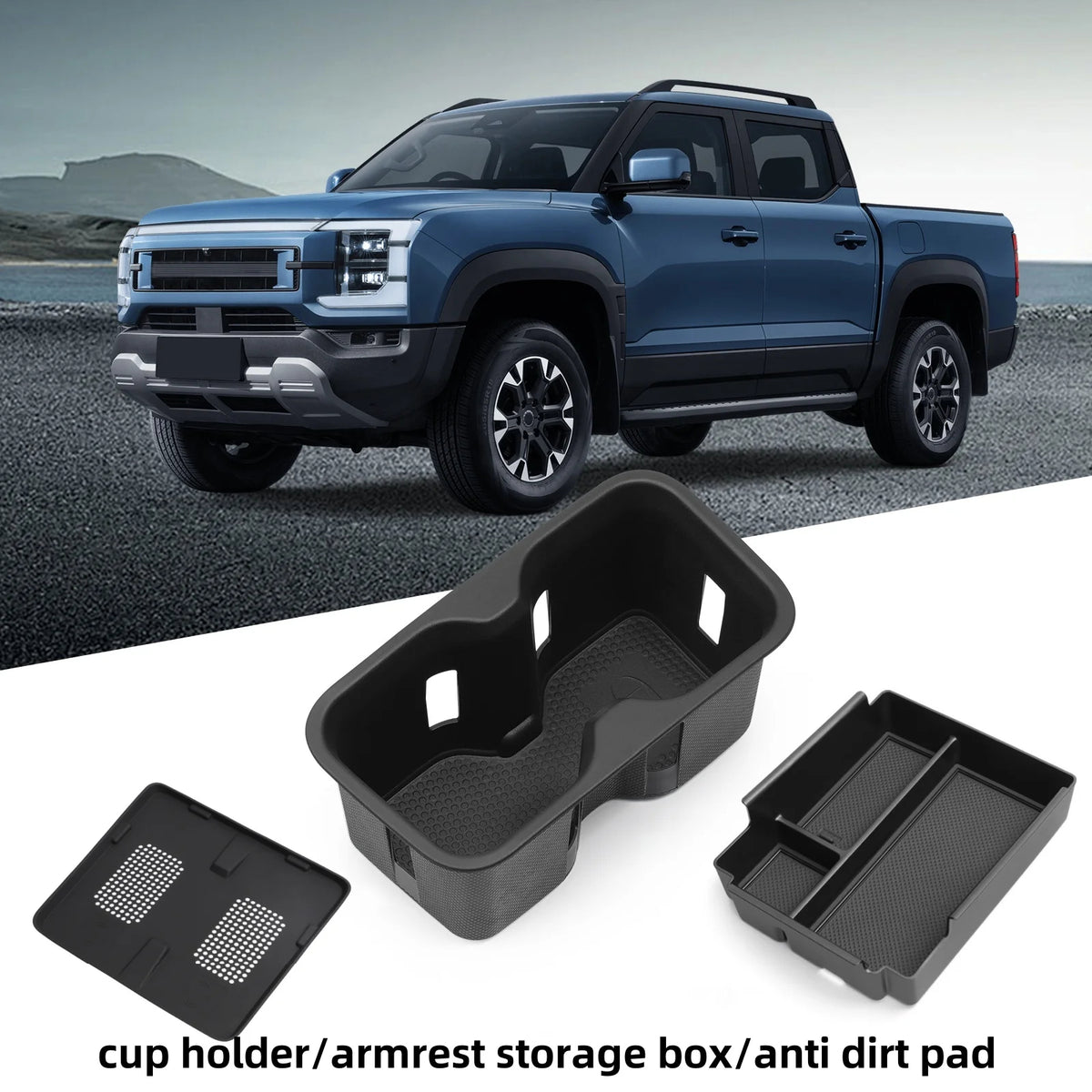 BYD Shark 2025 Organizer - Complete interior accessory set shown with vehicle, ideal for enhancing storage and charging functionality.