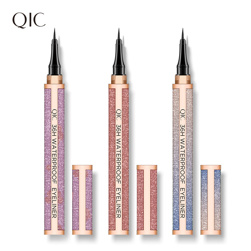 Set of three Galaxy Waterproof Eyeliner Pens in purple, orange, and blue glitter tubes, designed for 36H smudge-proof vivid eye makeup.