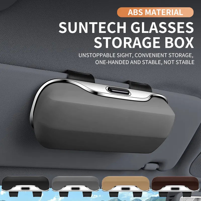 Car sun visor glasses holders in four colors with ABS material. Snap-on design ensures secure and stylish eyewear storage in vehicles.