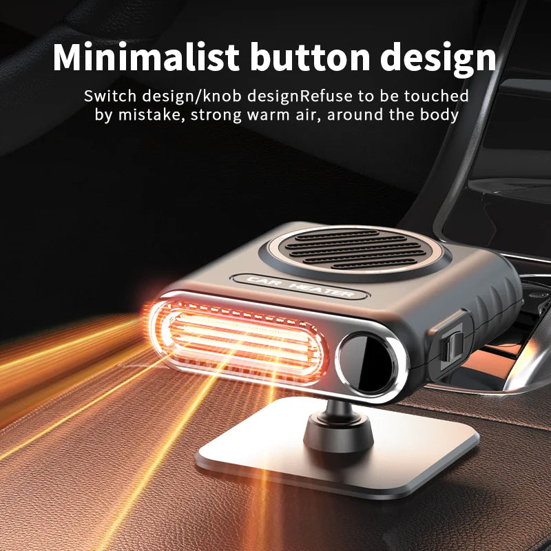 Car Heater & Defogger - 12V/24V | Minimalist button design with strong warm airflow, prevents accidental touches during driving.