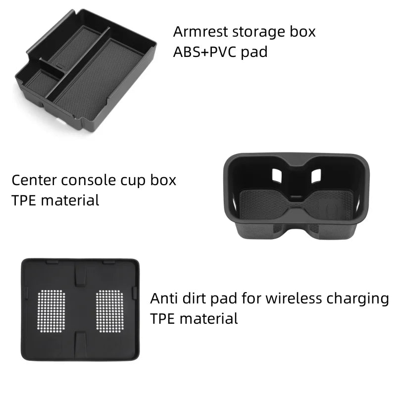 BYD Shark 2025 Organizer - Set of three interior accessories for improved storage, cup holding, and wireless charging cleanliness.