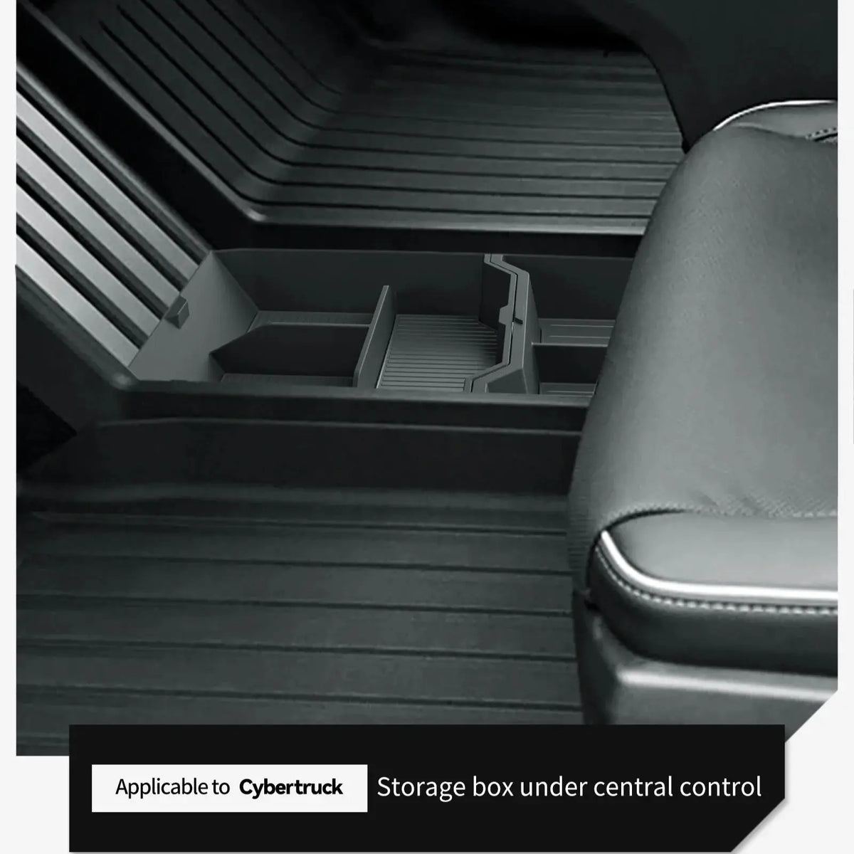 Installed Tesla Cybertruck console organizer under central control, fits seamlessly in 2024-2025 models for optimized storage.