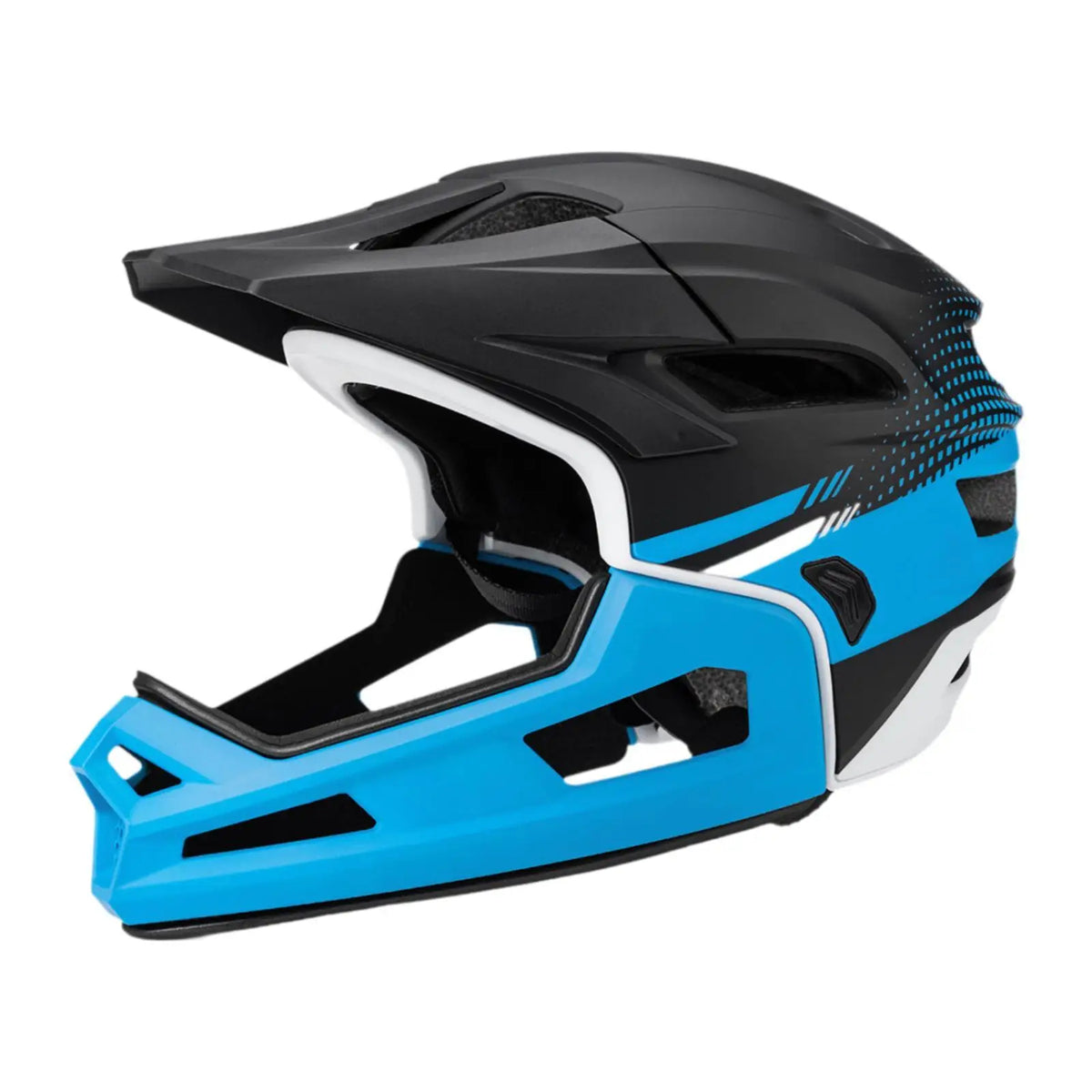 Blue breathable cycling helmet with aerodynamic vents and full-face coverage. Designed for men and women, perfect for long bike rides.