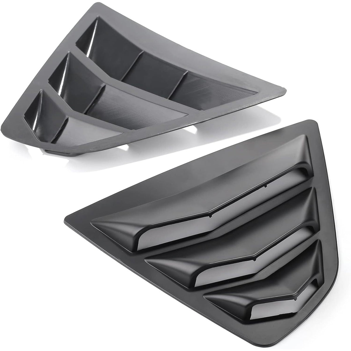 Pair of matte black Toyota Camry Louvers Set - Rear Window 2018-2024, aerodynamic ABS design for sporty appearance.