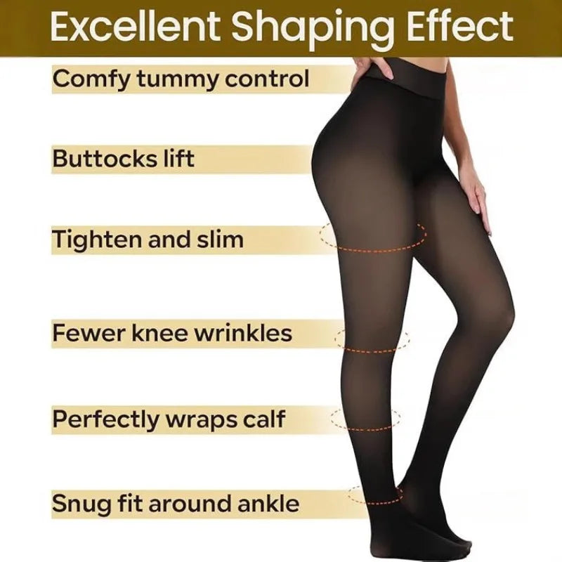 Thermal fleece tights with excellent shaping effect, including tummy control, calf wrapping, and ankle snug fit for women.