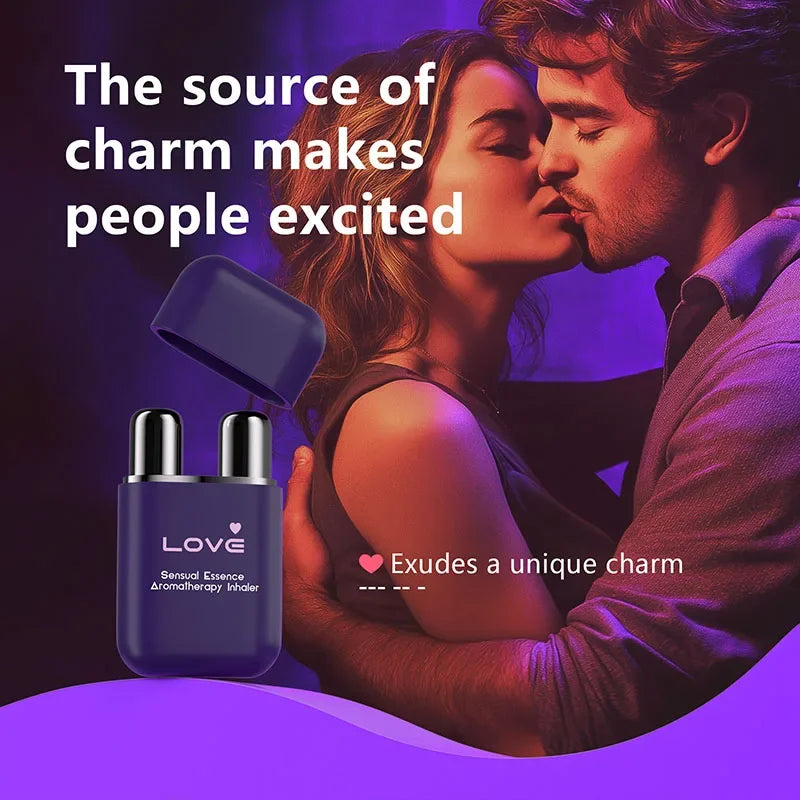 Aromatherapy Inhaler - Sensory Essence boosts charm and attraction, featured with passionate couple to enhance relationship harmony.