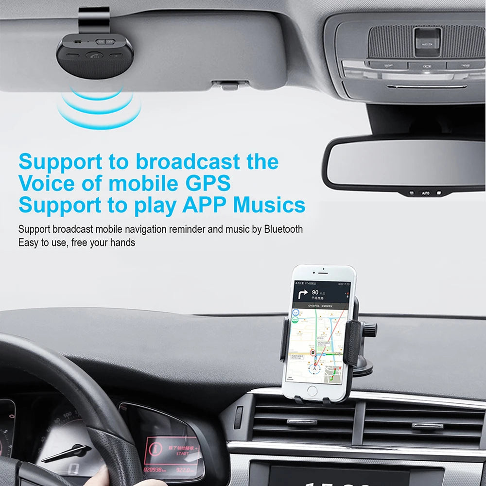 Bluetooth 5.0 Car Speakerphone Kit supports GPS voice navigation and app music playback, enhancing driving convenience and safety.