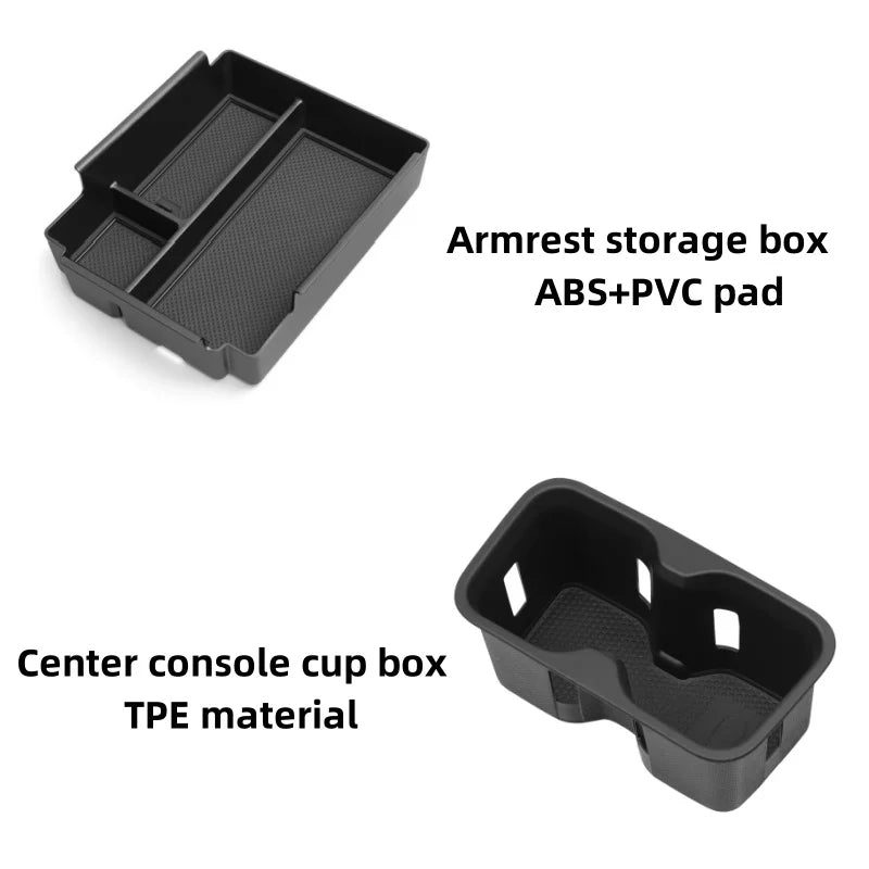BYD Shark 2025 Organizer - Combo of ABS+PVC armrest box and TPE cup holder for optimized car interior storage and cleanliness.