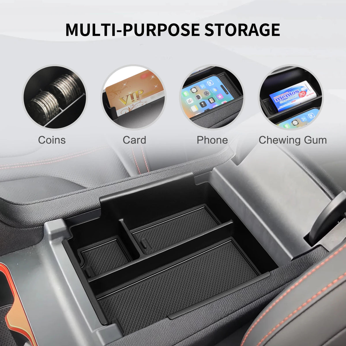 BYD Shark 2025 Organizer - Multi-purpose armrest storage box fits coins, cards, phones, and gum for organized car interior.