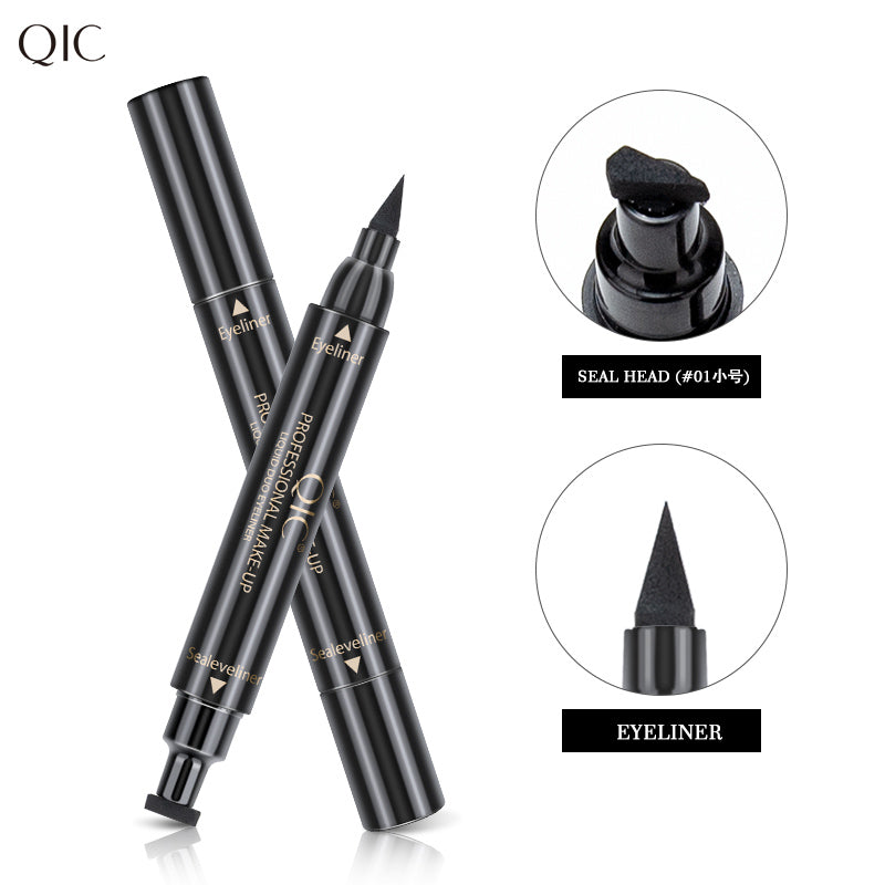 2-Swipe Cat Eye Hack Dual-Ended Magic Wand showing seal head and eyeliner tip for easy waterproof cat eye application in one tool.