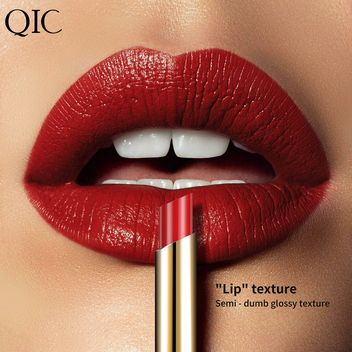 Close-up of red lips wearing 2-in-1 Dual-Ended Lipstick & Liner Matte Waterproof & Transfer-Proof showing semi-glossy texture and rich pigment