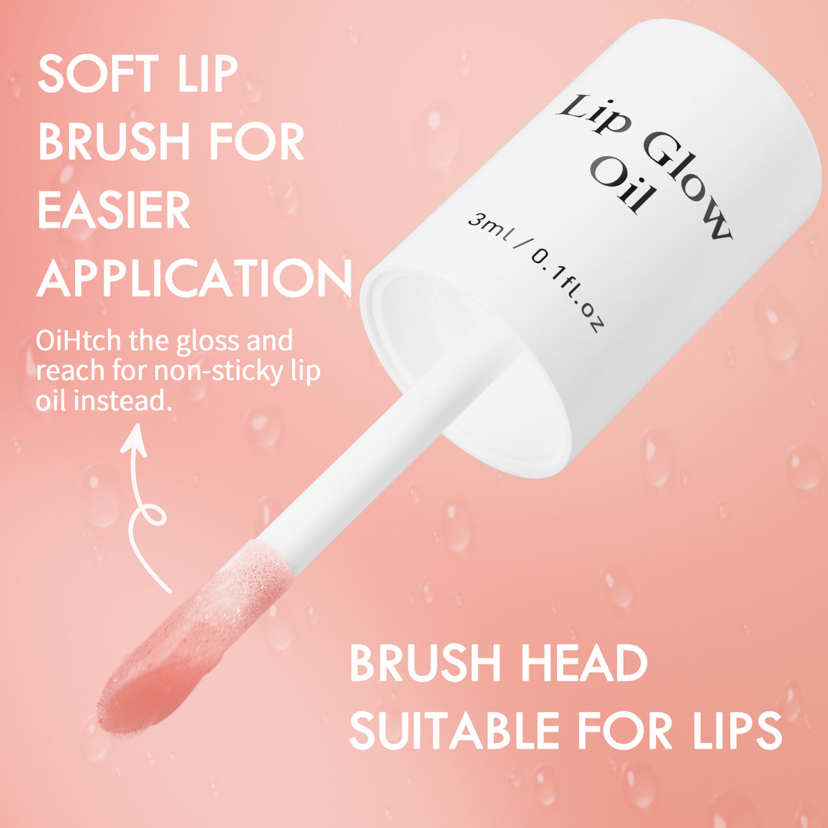 Close-up of soft lip brush applicator for Scented Lip Oil Stain, designed for smooth, non-sticky application and glossy finish.