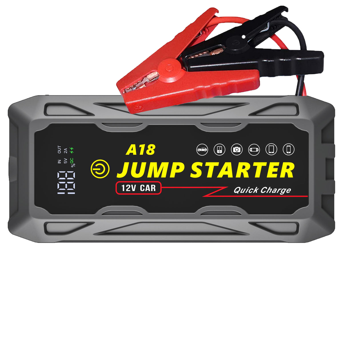 3000A Jump Starter with PD66W Fast Charge includes smart jumper cables, ideal for automotive emergencies and fast 12V car battery boosts.