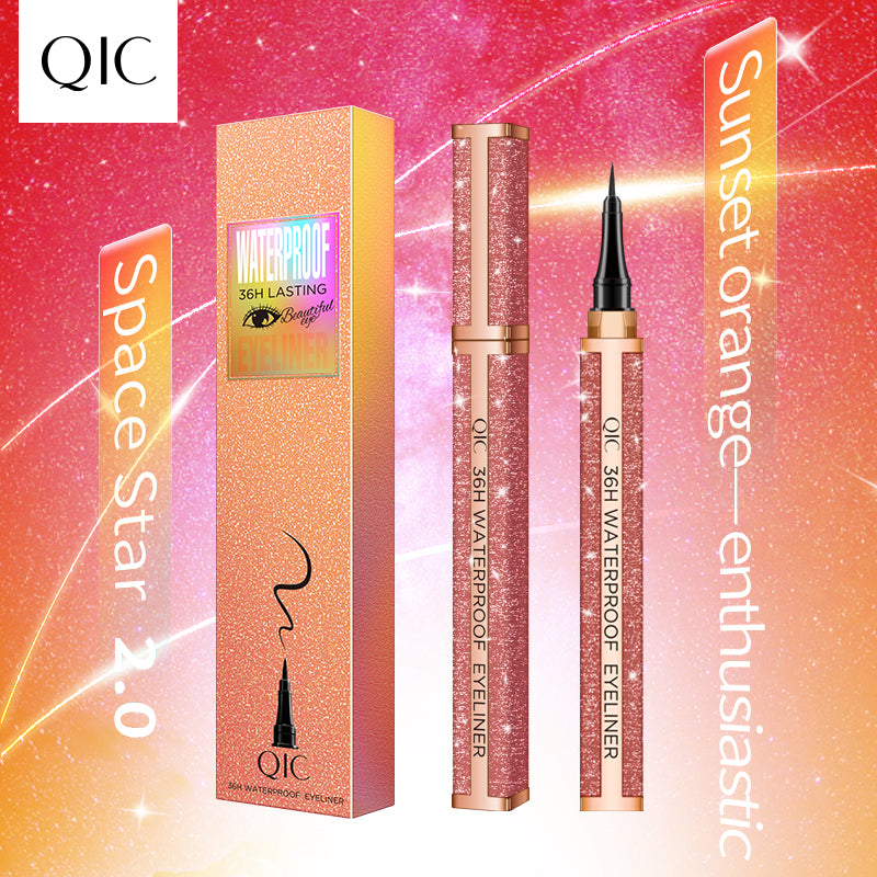 Galaxy Waterproof Eyeliner Pen in Sunset Orange, 36H lasting vivid color with smudge-proof and waterproof performance for vibrant makeup.