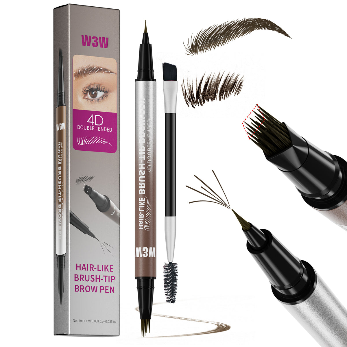 Black brown waterproof eyebrow and eyeliner pencil with dual tips for smooth, natural brow definition and smudge-resistant wear.